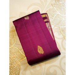 2G Pure Kanjivaram Silk Saree in Royal Wine with Gold Zari Border & Peacock Butta | Prahla Silks
