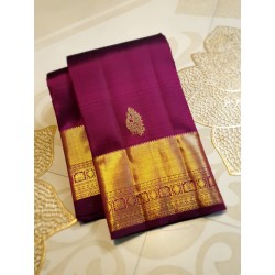 2G Pure Kanjivaram Silk Saree in Royal Wine with Gold Zari Border & Peacock Butta | Prahla Silks