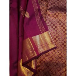 2G Pure Kanjivaram Silk Saree in Royal Wine with Gold Zari Border & Peacock Butta | Prahla Silks