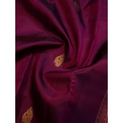 2G Pure Kanjivaram Silk Saree in Royal Wine with Gold Zari Border & Peacock Butta | Prahla Silks