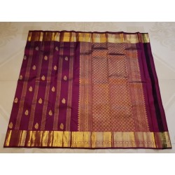 2G Pure Kanjivaram Silk Saree in Royal Wine with Gold Zari Border & Peacock Butta | Prahla Silks