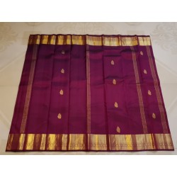 2G Pure Kanjivaram Silk Saree in Royal Wine with Gold Zari Border & Peacock Butta | Prahla Silks