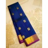 2G Pure Kanjivaram Silk Saree Royal Blue with Rani Pink Border & Gold Peacock Buttas | Prahla Silks