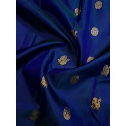2G Pure Kanjivaram Silk Saree Royal Blue with Rani Pink Border & Gold Peacock Buttas | Prahla Silks