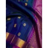 2G Pure Kanjivaram Silk Saree Royal Blue with Rani Pink Border & Gold Peacock Buttas | Prahla Silks