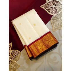 2G Pure Kanjivaram Silk Saree – Off-White & Chilli Red with Korvai Border
