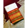 2G Pure Kanjivaram Silk Saree – Off White with Red & Green Korvai Border and Peacock Zari Design | Prahla Silks