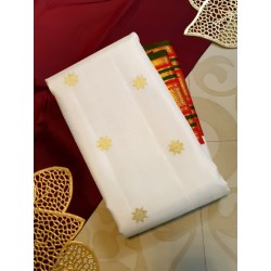 2G Pure Kanjivaram Silk Saree – Off White with Red & Green Korvai Border and Peacock Zari Design | Prahla Silks