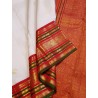 2G Pure Kanjivaram Silk Saree – Off White with Red & Green Korvai Border and Peacock Zari Design | Prahla Silks