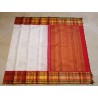 2G Pure Kanjivaram Silk Saree – Off White with Red & Green Korvai Border and Peacock Zari Design | Prahla Silks