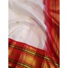 2G Pure Kanjivaram Silk Saree – Off White with Red & Green Korvai Border and Peacock Zari Design | Prahla Silks