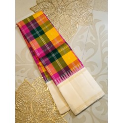 2G Korvai Pure Kanjivaram Silk Saree with Palm Pazham Checks