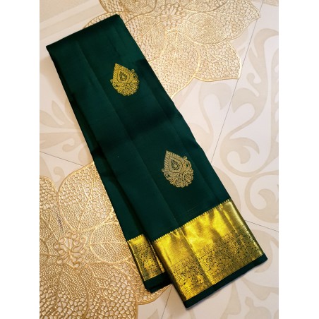 2G Pure Kanjivaram Silk Saree in Green with Gold Zari | Prahla Silks