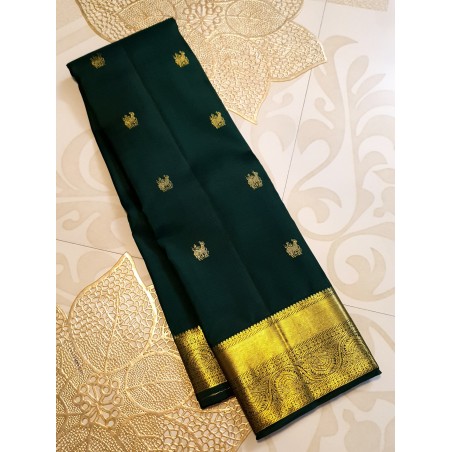 2G Pure Kanjivaram Silk Saree – Bottle Green with Rich Gold Zari | Prahla Silks