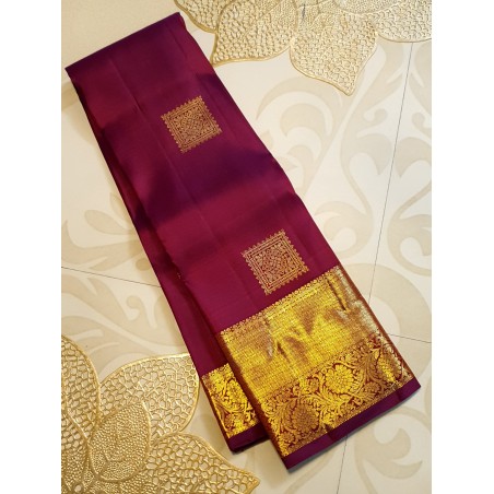 2G Pure Kanjivaram Silk Saree – Wine Red with Gold Zari Border | Prahla Silks