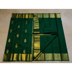 2G Pure Kanjivaram Silk Saree Bottle Green with Gold Zari Border & Buttas | Prahla Silks