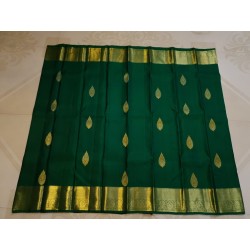 2G Pure Kanjivaram Silk Saree Bottle Green with Gold Zari Border & Buttas | Prahla Silks