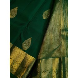 2G Pure Kanjivaram Silk Saree Bottle Green with Gold Zari Border & Buttas | Prahla Silks