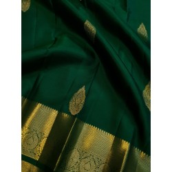 2G Pure Kanjivaram Silk Saree Bottle Green with Gold Zari Border & Buttas | Prahla Silks