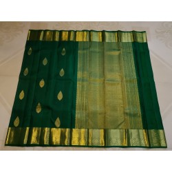 2G Pure Kanjivaram Silk Saree Bottle Green with Gold Zari Border & Buttas | Prahla Silks