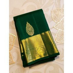 2G Pure Kanjivaram Silk Saree Bottle Green with Gold Zari Border & Buttas | Prahla Silks