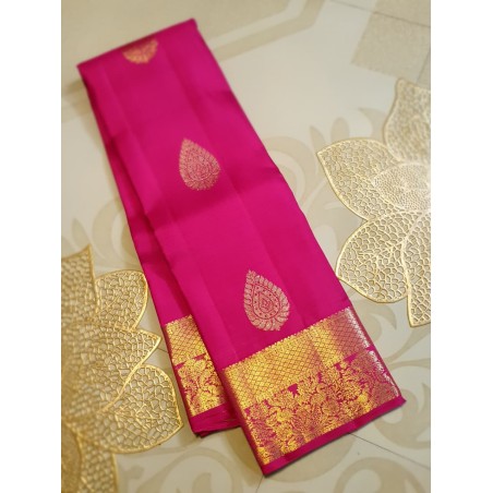2G Pure Kanjivaram Silk Saree – Rani Pink with Gold Zari Buttas & Grand Border | Prahla Silks