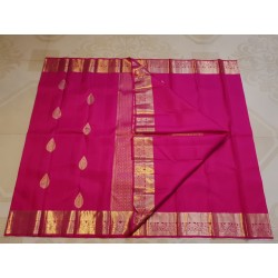 2G Pure Kanjivaram Silk Saree – Rani Pink with Gold Zari Buttas & Grand Border | Prahla Silks