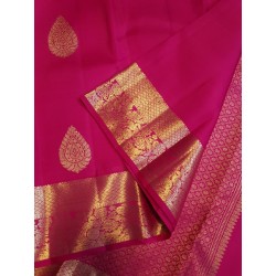 2G Pure Kanjivaram Silk Saree – Rani Pink with Gold Zari Buttas & Grand Border | Prahla Silks
