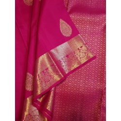 2G Pure Kanjivaram Silk Saree – Rani Pink with Gold Zari Buttas & Grand Border | Prahla Silks