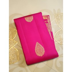 2G Pure Kanjivaram Silk Saree – Rani Pink with Gold Zari Buttas & Grand Border | Prahla Silks