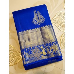 2G Pure Kanjivaram Silk Saree – Royal Blue with Traditional Pallakku Gold Zari Border | Prahla Silks