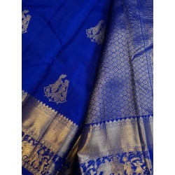 2G Pure Kanjivaram Silk Saree – Royal Blue with Traditional Pallakku Gold Zari Border | Prahla Silks