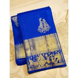 2G Pure Kanjivaram Silk Saree – Royal Blue with Traditional Pallakku Gold Zari Border | Prahla Silks