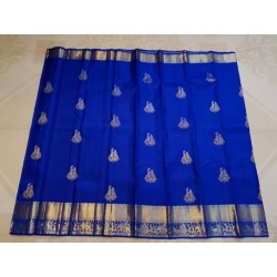 2G Pure Kanjivaram Silk Saree – Royal Blue with Traditional Pallakku Gold Zari Border | Prahla Silks