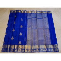 2G Pure Kanjivaram Silk Saree – Royal Blue with Traditional Pallakku Gold Zari Border | Prahla Silks
