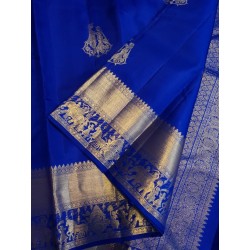 2G Pure Kanjivaram Silk Saree – Royal Blue with Traditional Pallakku Gold Zari Border | Prahla Silks