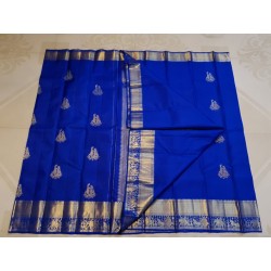 2G Pure Kanjivaram Silk Saree – Royal Blue with Traditional Pallakku Gold Zari Border | Prahla Silks