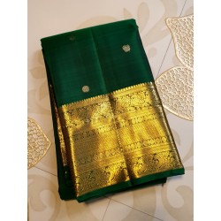 2G Pure Kanjivaram Silk Saree in Emerald Green with Gold Zari Border | Prahla Silks
