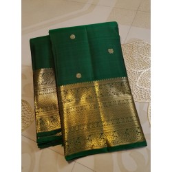 2G Pure Kanjivaram Silk Saree in Emerald Green with Gold Zari Border | Prahla Silks