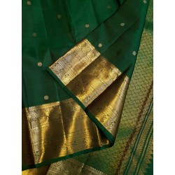 2G Pure Kanjivaram Silk Saree in Emerald Green with Gold Zari Border | Prahla Silks