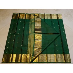 2G Pure Kanjivaram Silk Saree in Emerald Green with Gold Zari Border | Prahla Silks