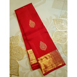 2G Pure Kanjivaram Silk Saree – Vermilion Red with Rich Antique Zari Border | Prahla Silks