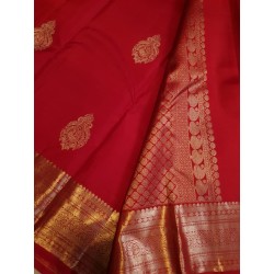 2G Pure Kanjivaram Silk Saree – Vermilion Red with Rich Antique Zari Border | Prahla Silks