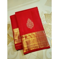 2G Pure Kanjivaram Silk Saree – Vermilion Red with Rich Antique Zari Border | Prahla Silks