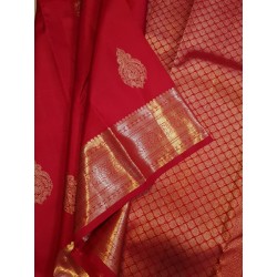 2G Pure Kanjivaram Silk Saree – Vermilion Red with Rich Antique Zari Border | Prahla Silks