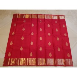 2G Pure Kanjivaram Silk Saree – Vermilion Red with Rich Antique Zari Border | Prahla Silks