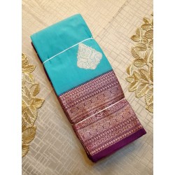 Semi Kanchi Silk Saree in Blue with purple border with silver zari