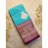Semi Kanchi Silk Saree in Blue with purple border with silver zari