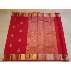 2G Pure Kanjivaram Silk Saree – Vermilion Red with Rich Antique Zari Border | Prahla Silks