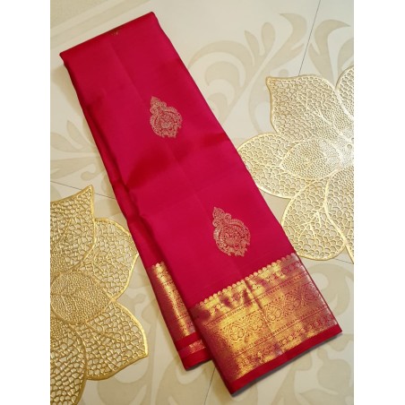 2G Pure Kanjivaram Silk Saree – Red with Gold Zari Border | Bridal Traditional Saree | Prahla Silks